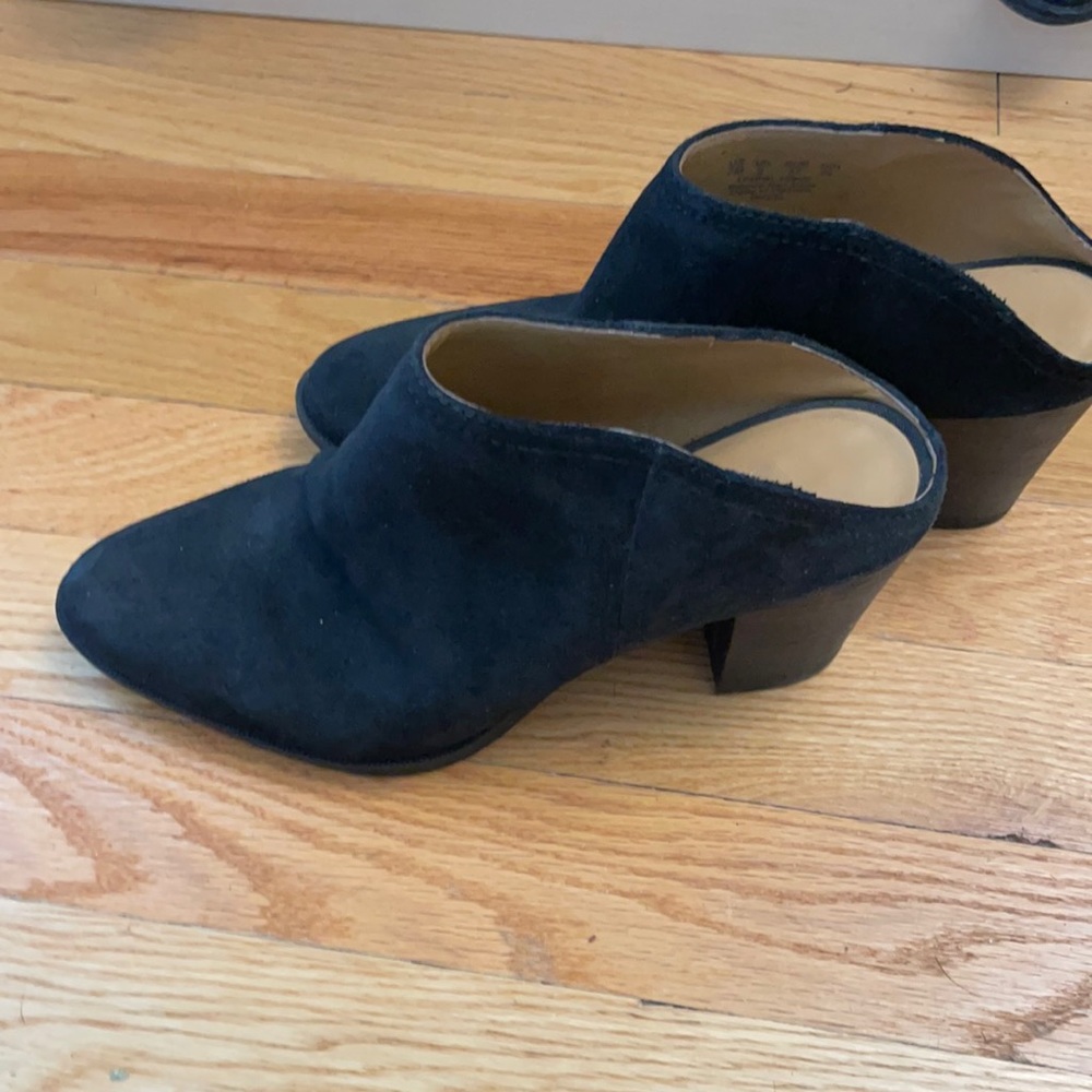 Franco sarto black leather heeled mules, worn once